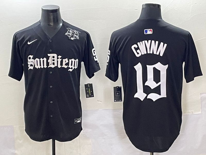 Men 2025 San Diego Padres 19 Gwynn Black Five generations Joint Name Nike MLB Jersey style 12